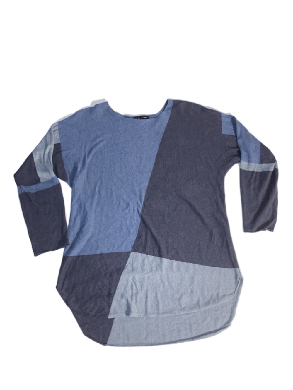 Women's INC International Concepts Blue Gray Patchwork Crew Neck Sweater XL